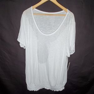 INC White Studded Neckline Short Sleeve Top 2X